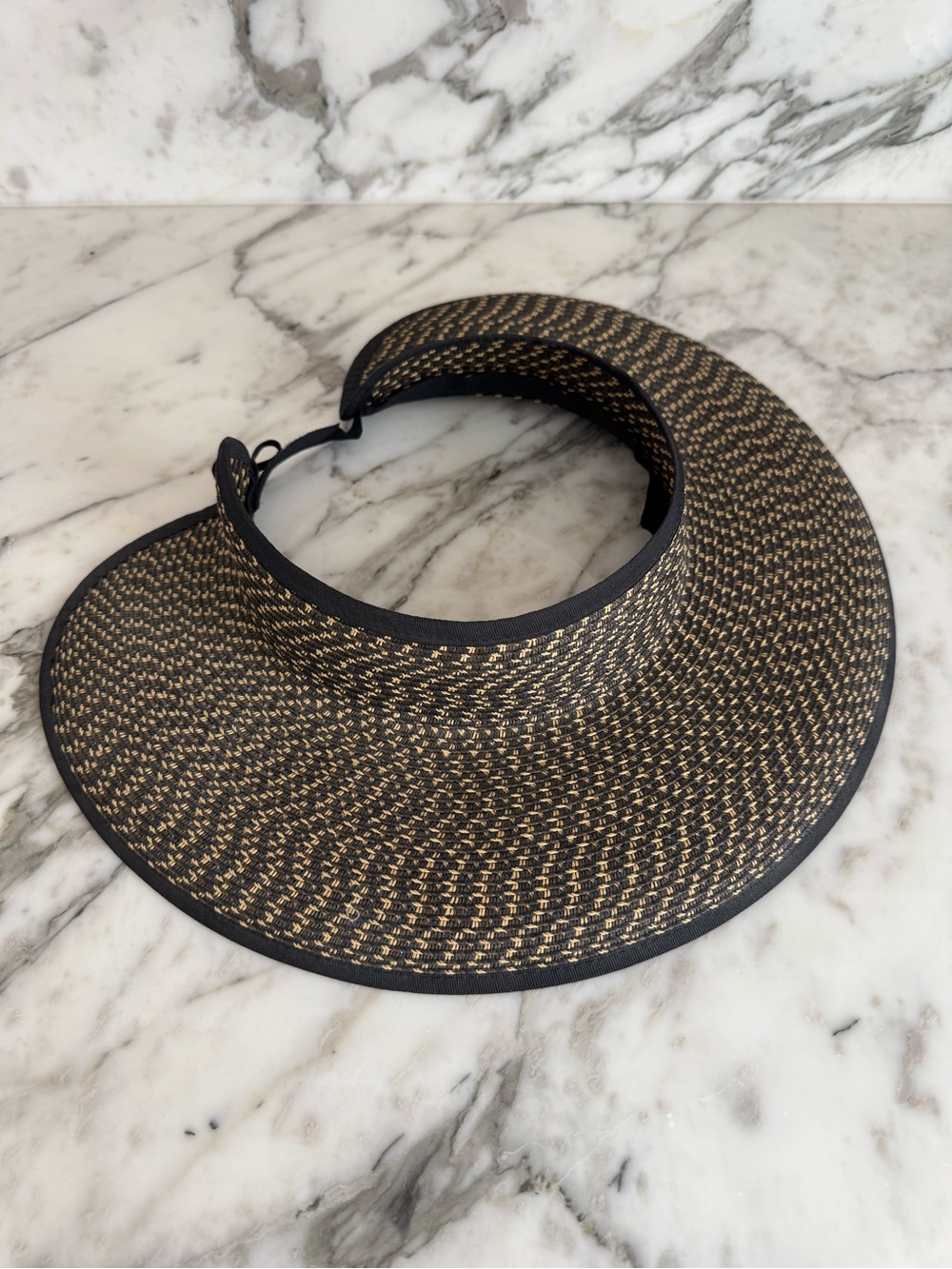 Woven Straw Sun Visor - Black and Natural
